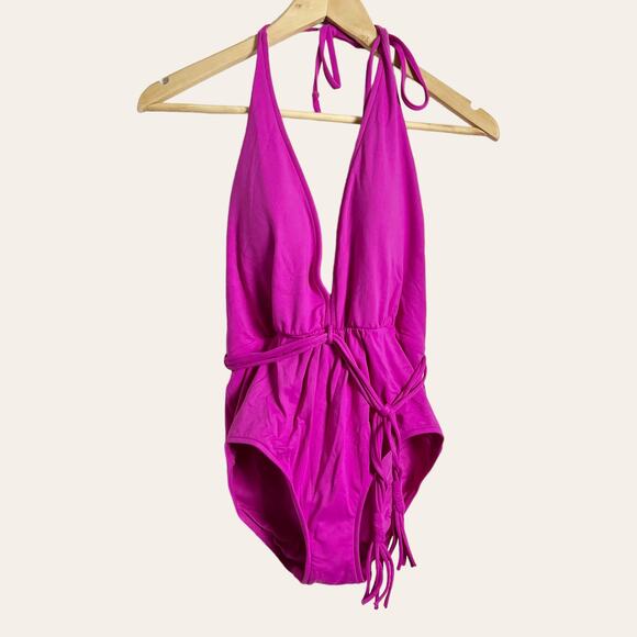 Seafolly Magenta Deep V One Piece Malliot Swimsuit Size 12 - Picture 3 of 10